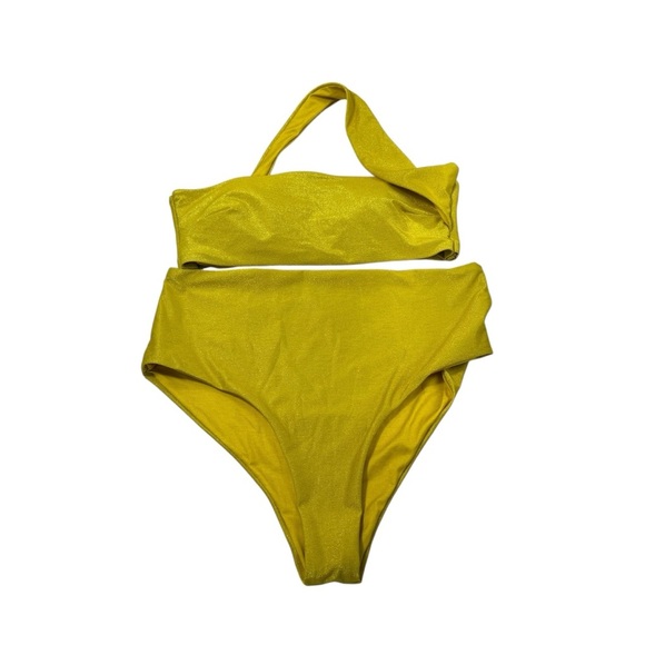 Agua Bendita Malia One-Shoulder yellow shimmer Bikini Top and high waist bottom - Picture 2 of 9